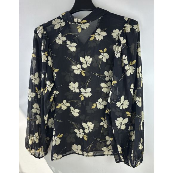 CAbi Cosmo Blouse Black Floral Chiffon Sheer Button Front Top 4159 Size Large - Picture 8 of 13